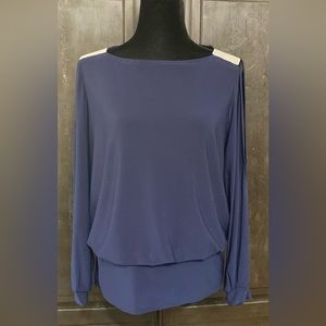 S Levine blue open shoulder w/rhinestones blouse -Size Medium